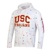 USC Trojans Men's Champion White Paint Drop Pullover Hoodie